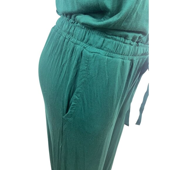 Essentials Women’s Sleeveless Teal Green Jumpsuit W/ Tie Waist Sz L - New - Picture 5 of 9
